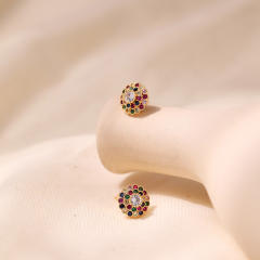 Delicate 18K gold plated rainbow cz flower studs earrings