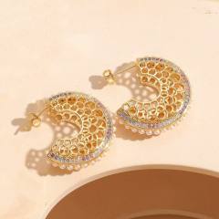 14K gold plated pearl cubic zircon setting copper earrings