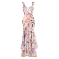 New arrival pink color floral pattern ruffles swimsuit set
