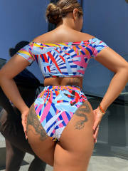 Colorful patterned two piece women swimsuit