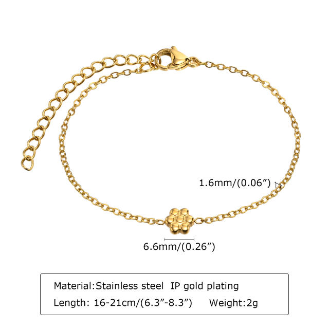 18K gold plated diamond heart dainty stainless steel bracelet