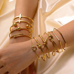 Concise knot cross geometric stainless steel cuff bangle