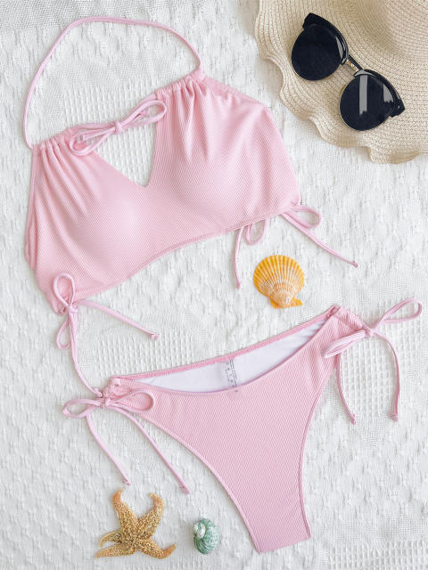 Sweet pink color two piece bikini swimsuit