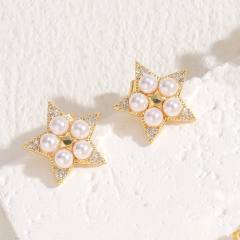 Delicate hot sale pearl copper earrings