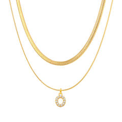 INS diamond initial letter herringbone chain stainless steel necklace