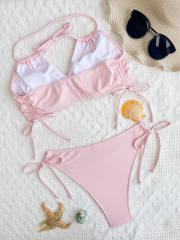 Sweet pink color two piece bikini swimsuit
