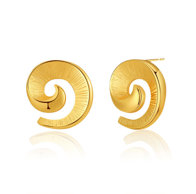 18K sprial shape gold plated copper studs earrings