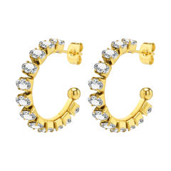 18K gold plated diamond open hoop stainless steel earrings