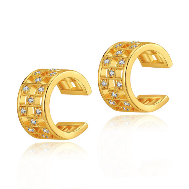 Chic cubic zircon squared gold plated copper ear cuff