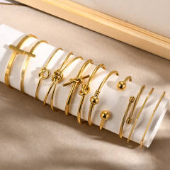 Concise knot cross geometric stainless steel cuff bangle