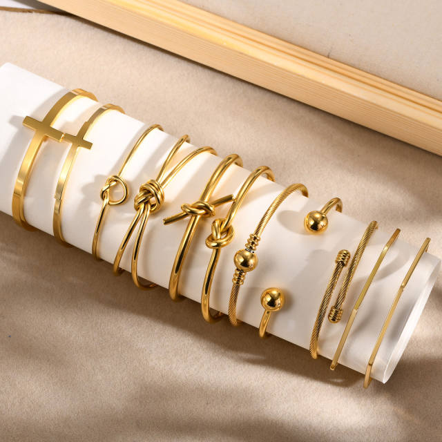 Concise knot cross geometric stainless steel cuff bangle