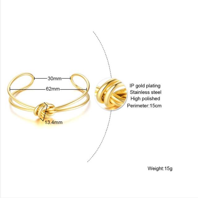 Concise knot cross geometric stainless steel cuff bangle
