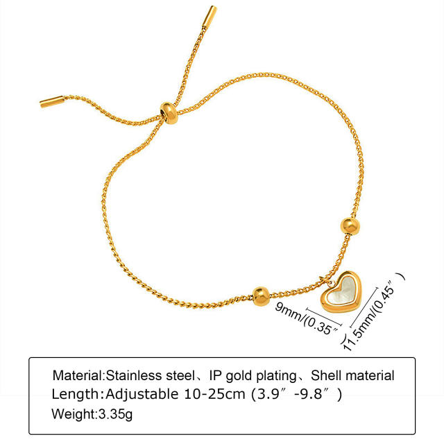 18K gold plated diamond heart dainty stainless steel bracelet