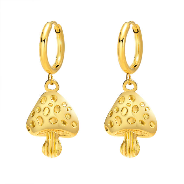 18K gold plated cute mushroom stainless steel earrings