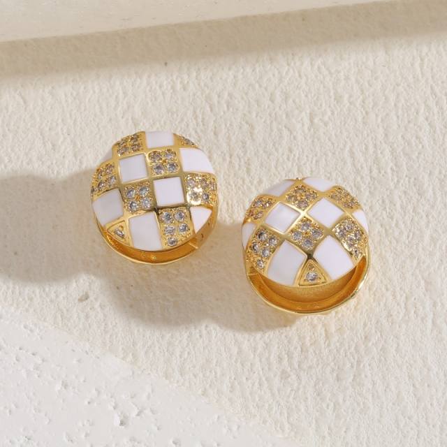 Classic checkered ball copper enamel earrings