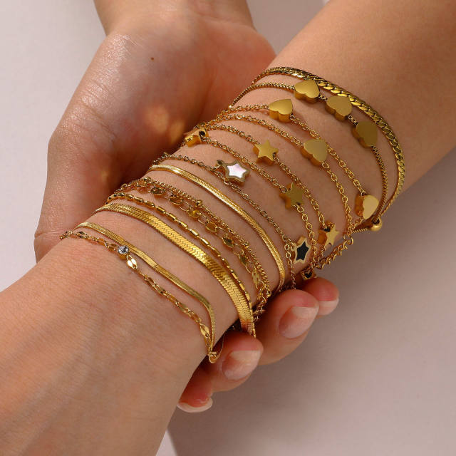 Elegant easy match two layer dainty heart women stainless steel bracelet