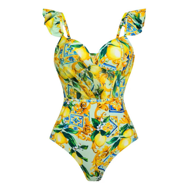 Summer yellow color lemon pattern swimsuit set