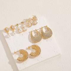14K gold plated pearl cubic zircon setting copper earrings