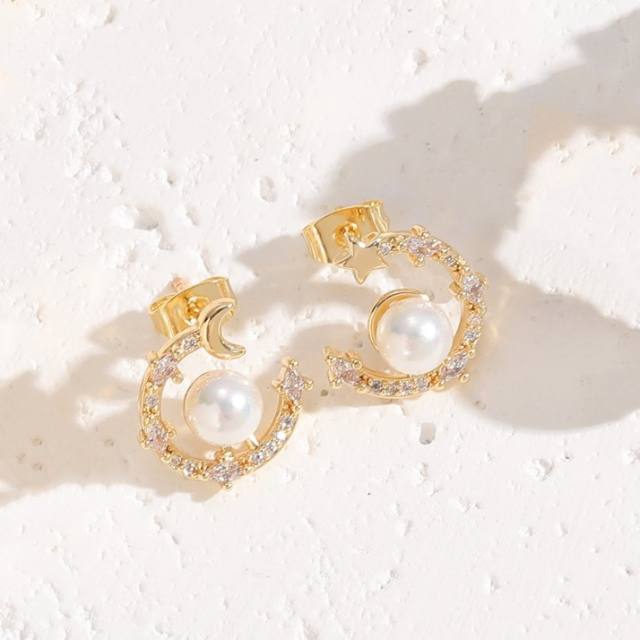 Delicate hot sale pearl copper earrings