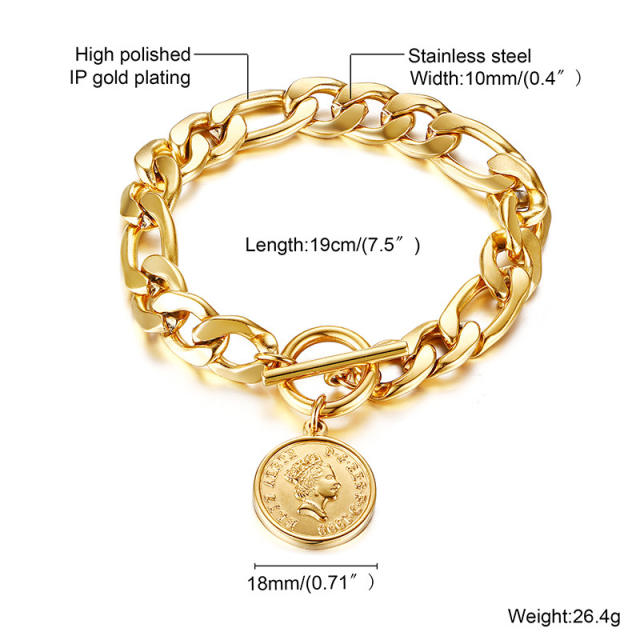 Chunky cuban link chain padlock heart stainless steel bracelet