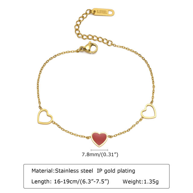 18K gold plated diamond heart dainty stainless steel bracelet