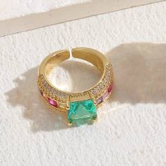 14K real gold plated rainbow cz statement copper rings