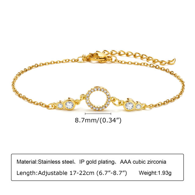 18K gold plated diamond heart dainty stainless steel bracelet