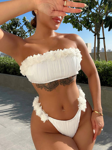 Sexy white color plain color off shoulder bikini swimsuit