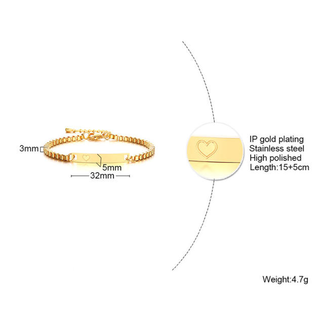 18K easy match gold color bar stainless steel bracelet for women
