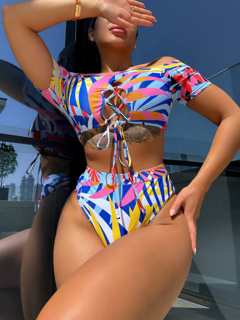 Colorful patterned two piece women swimsuit