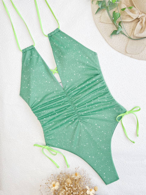 Fresh green color one piece swimsuit
