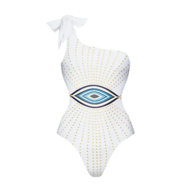 Evil eye pattern ruffles design swimsuit set