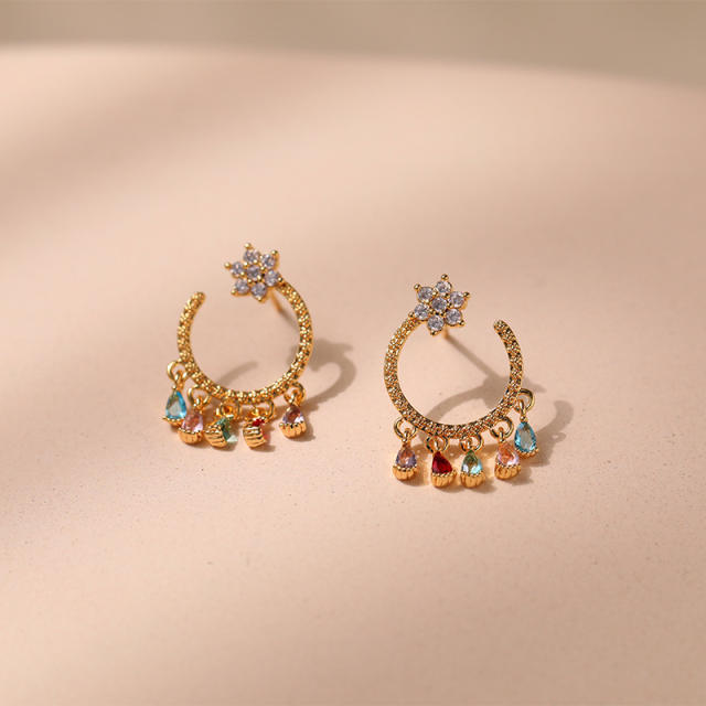 18KG colorful cubic zircon tassel copper women earrings