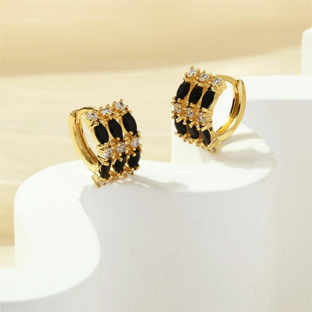 Personality color cubic zircon gold plated copper huggie earrings
