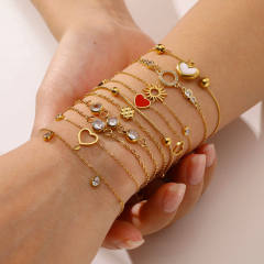 18K gold plated diamond heart dainty stainless steel bracelet