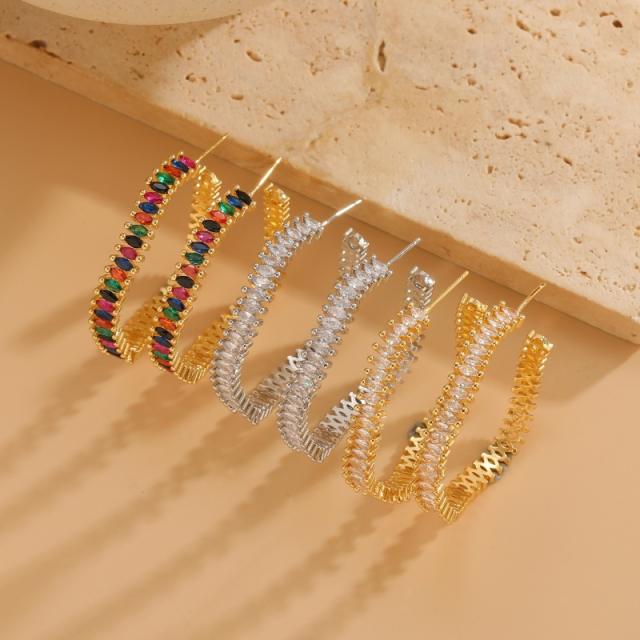 Luxury cubic zircon diamond copper hoop earrings