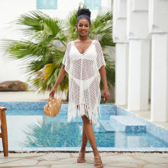 Sexy white color corchet swimsuit cover up