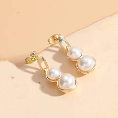 14K gold plated pearl cubic zircon setting copper earrings