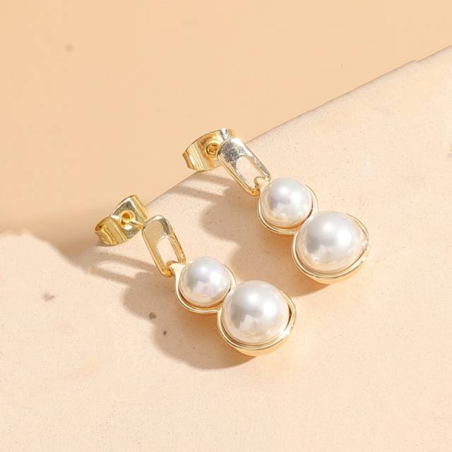 14K gold plated pearl cubic zircon setting copper earrings