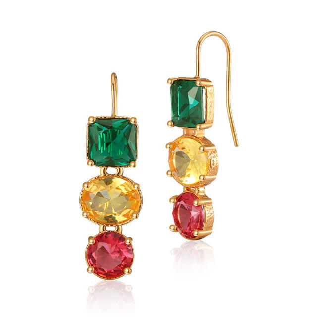 18K gold plated colorful cubic zircon copper ear hook earrings