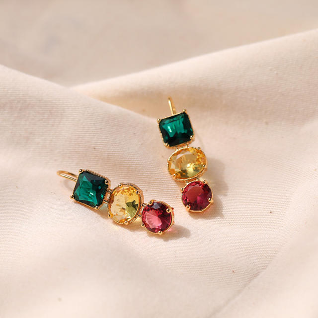 18K gold plated colorful cubic zircon copper ear hook earrings