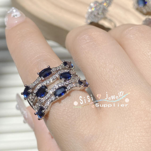 Luxury sapphire cubic zircon statement women rings