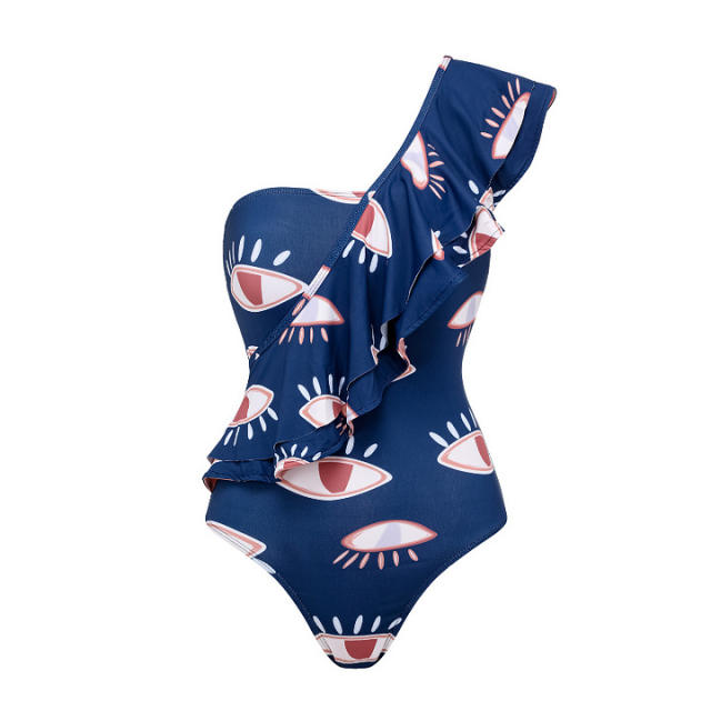 Navy blue color evil eye pattern swimsuit set