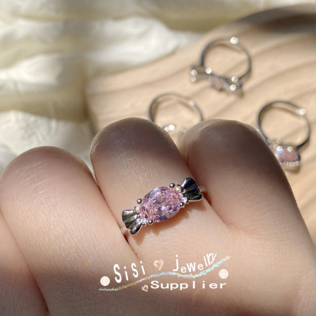 Cute pink crystal cubic zircon women rings