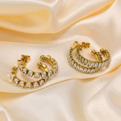 18K gold plated diamond open hoop stainless steel earrings