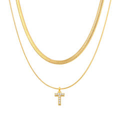 INS diamond initial letter herringbone chain stainless steel necklace