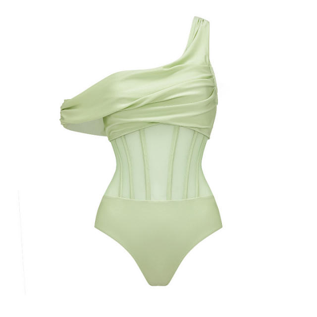 Vintage sexy one shoulder fruit green swimsuit set