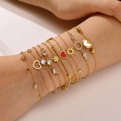 18K gold plated diamond heart dainty stainless steel bracelet