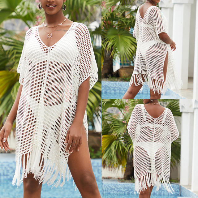 Sexy white color corchet swimsuit cover up