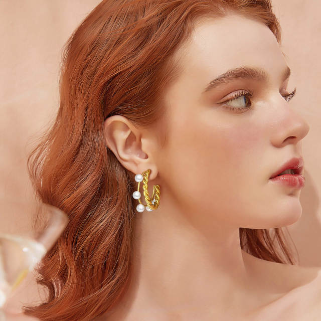 Imitation baroque pearl stainless steel earrings